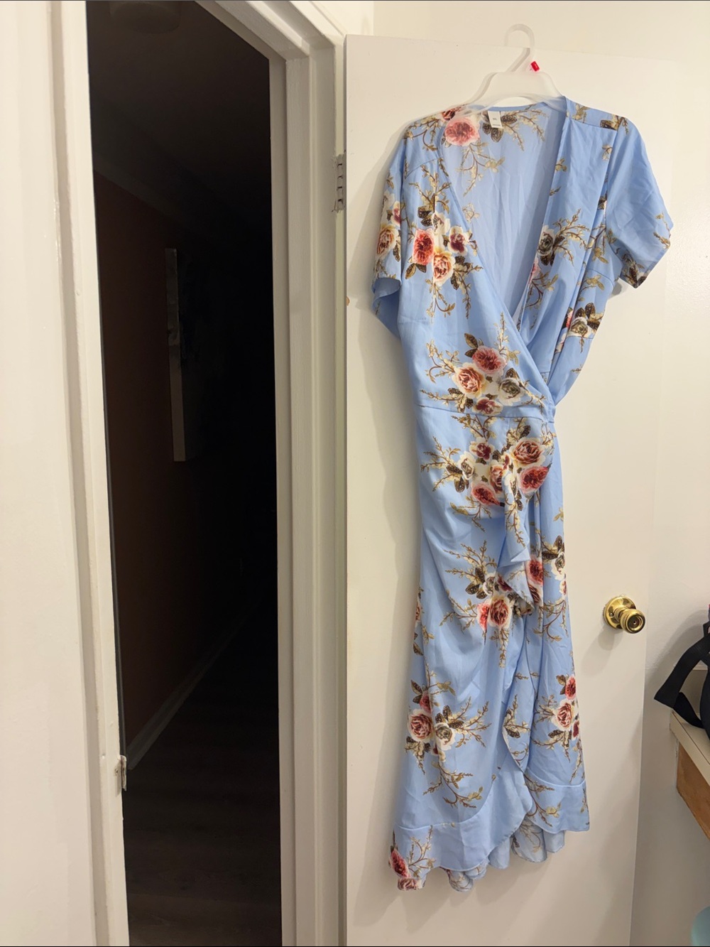 Light Blue Floral Ruffle Wrap Maxi Dress